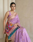 Fancy Pink Soft Silk Saree Gold Zari Floral Motifs Meenakari Sparrow Pallu Saree With Running Blouse
