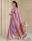 Fancy Pink Soft Silk Saree Gold Zari Floral Motifs Meenakari Sparrow Pallu Saree With Running Blouse