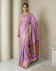 Fancy Pink Soft Silk Saree Gold Zari Floral Motifs Meenakari Sparrow Pallu Saree With Running Blouse