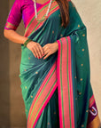 Top Trending Vitthala Contrast Paithani Saree Rakhumai Soft Silk Traditional Design
