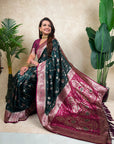 Bottle Green Banarasi Jaal Zari Woven Silk Saree