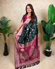 Bottle Green Banarasi Jaal Zari Woven Silk Saree
