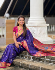 Violet Contrast Zari Woven Chandrakor Swan Yeola Paithani Silk Saree