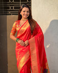 Red Tissue Paithani Zari Woven Saree
