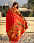 Red Tissue Paithani Zari Woven Saree