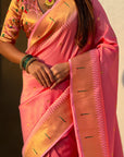 Baby Pink Tissue Paithani Zari Woven Saree