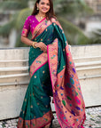 Green Contrast Zari Woven Chandrakor Swan Yeola Paithani Silk Saree