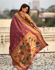 Wine Tissue Paithani Zari Woven Saree
