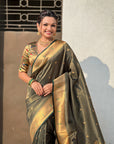 Bottle Green Tissue Paithani Zari Woven Saree