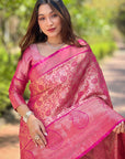 Pink Kanchipuram Silk Jaal Traditional Rich Zari Woven Saree