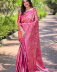 Pink Kanchipuram Silk Jaal Traditional Rich Zari Woven Saree