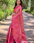 Pink Kanchipuram Silk Jaal Traditional Rich Zari Woven Saree