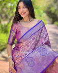 Purple Kanchipuram Silk Jaal Traditional Rich Zari Woven Saree