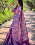 Purple Kanchipuram Silk Jaal Traditional Rich Zari Woven Saree