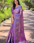 Purple Kanchipuram Silk Jaal Traditional Rich Zari Woven Saree