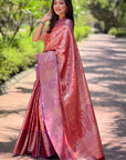 Red Kanchipuram Silk Jaal Traditional Rich Zari Woven Saree