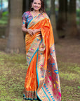 Orange Contrast Zari Woven Chandrakor Swan Yeola Paithani Silk Saree