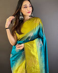 Sea Blue Soft Silk Floral Border Contrast Zari Woven Saree