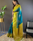 Sea Blue Soft Silk Floral Border Contrast Zari Woven Saree