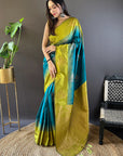 Sea Blue Soft Silk Floral Border Contrast Zari Woven Saree