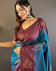 Blue Soft Silk Floral Border Contrast Zari Woven Saree