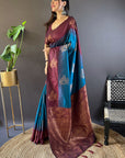 Blue Soft Silk Floral Border Contrast Zari Woven Saree