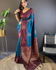 Blue Soft Silk Floral Border Contrast Zari Woven Saree