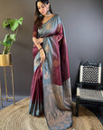 Maroon Soft Silk Floral Border Contrast Zari Woven Saree