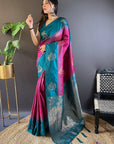 Hot Pink Soft Silk Floral Border Contrast Zari Woven Saree