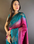 Hot Pink Soft Silk Floral Border Contrast Zari Woven Saree