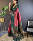 Coral Pink Soft Silk Floral Border Contrast Zari Woven Saree