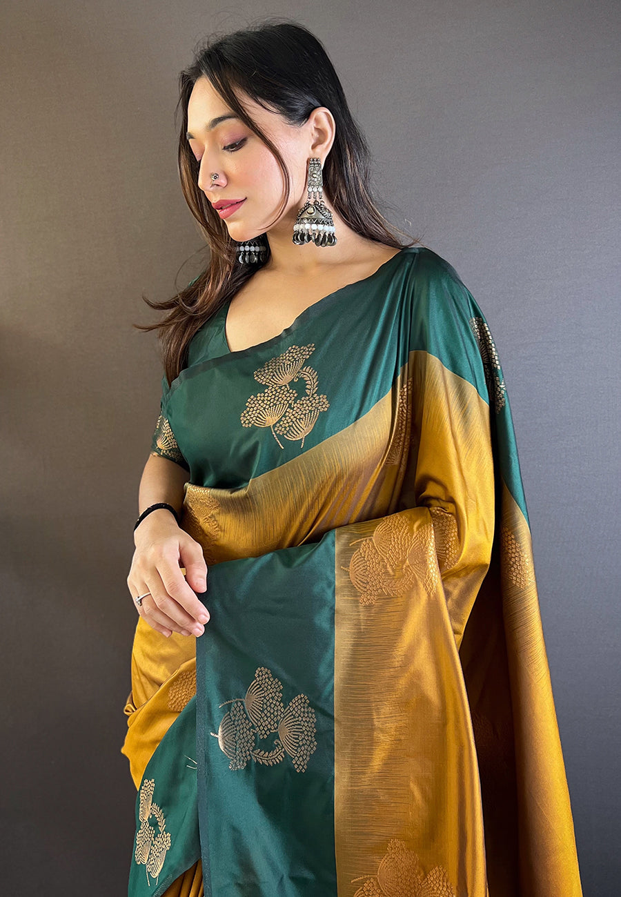 Luxor Gold Soft Silk Floral Border Contrast Zari Woven Saree