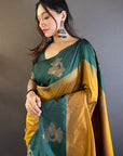 Luxor Gold Soft Silk Floral Border Contrast Zari Woven Saree