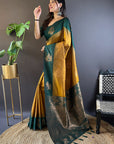 Luxor Gold Soft Silk Floral Border Contrast Zari Woven Saree