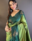 Olive Green Soft Silk Floral Border Contrast Zari Woven Saree