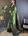 Olive Green Soft Silk Floral Border Contrast Zari Woven Saree