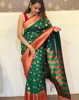 Green Soft Silk Contrast Zari Woven Saree