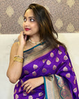 Purple Soft Silk Contrast Zari Woven Saree