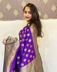 Purple Soft Silk Contrast Zari Woven Saree