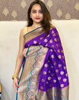 Purple Soft Silk Contrast Zari Woven Saree