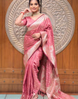 Salmon Pink Banarasi Satin Silk Zari Woven Saree