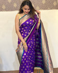 Purple Soft Silk Contrast Zari Woven Saree