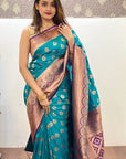 Blue Soft Silk Contrast Zari Woven Saree