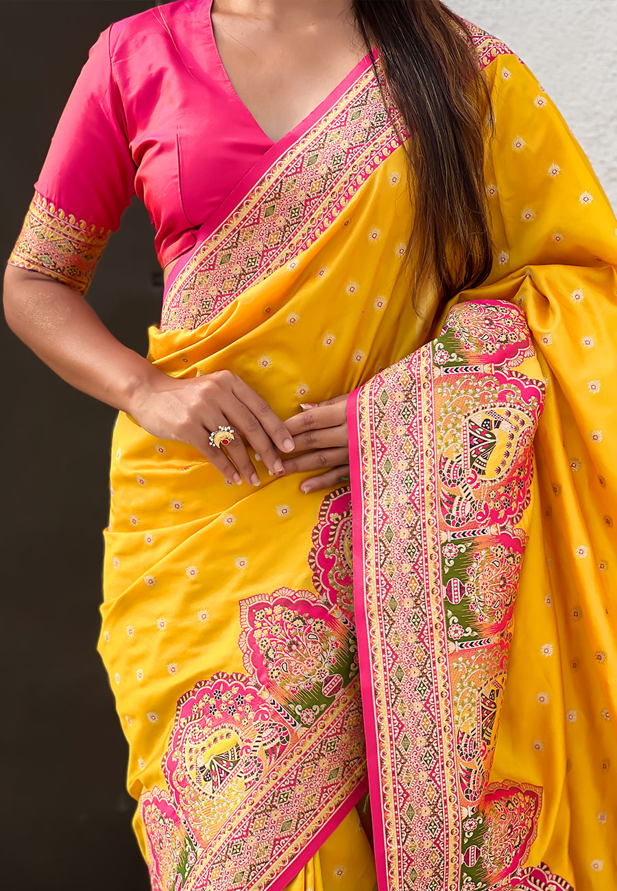 Mustard Pashmina Darbari Silk Zari Woven Saree