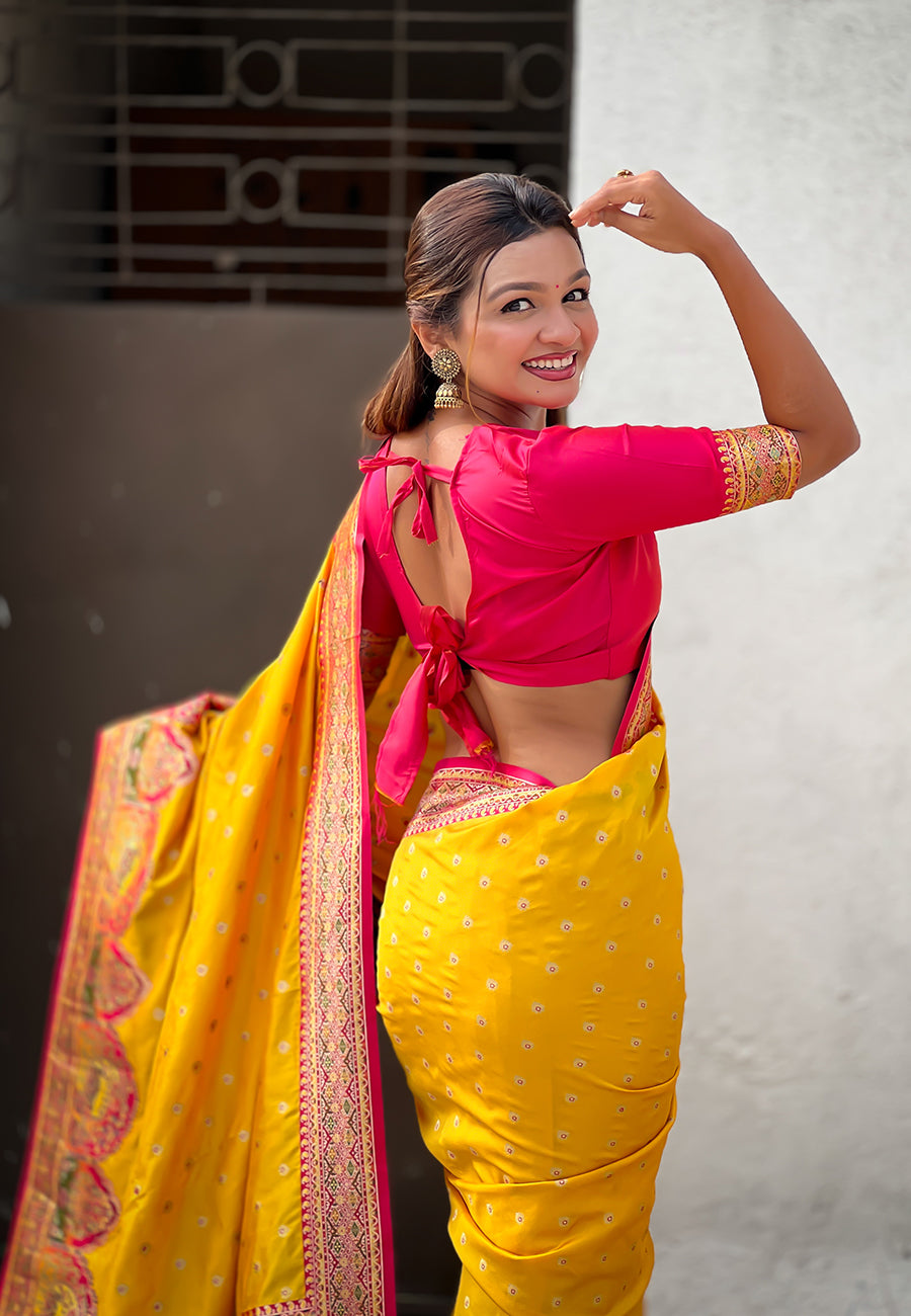 Mustard Pashmina Darbari Silk Zari Woven Saree