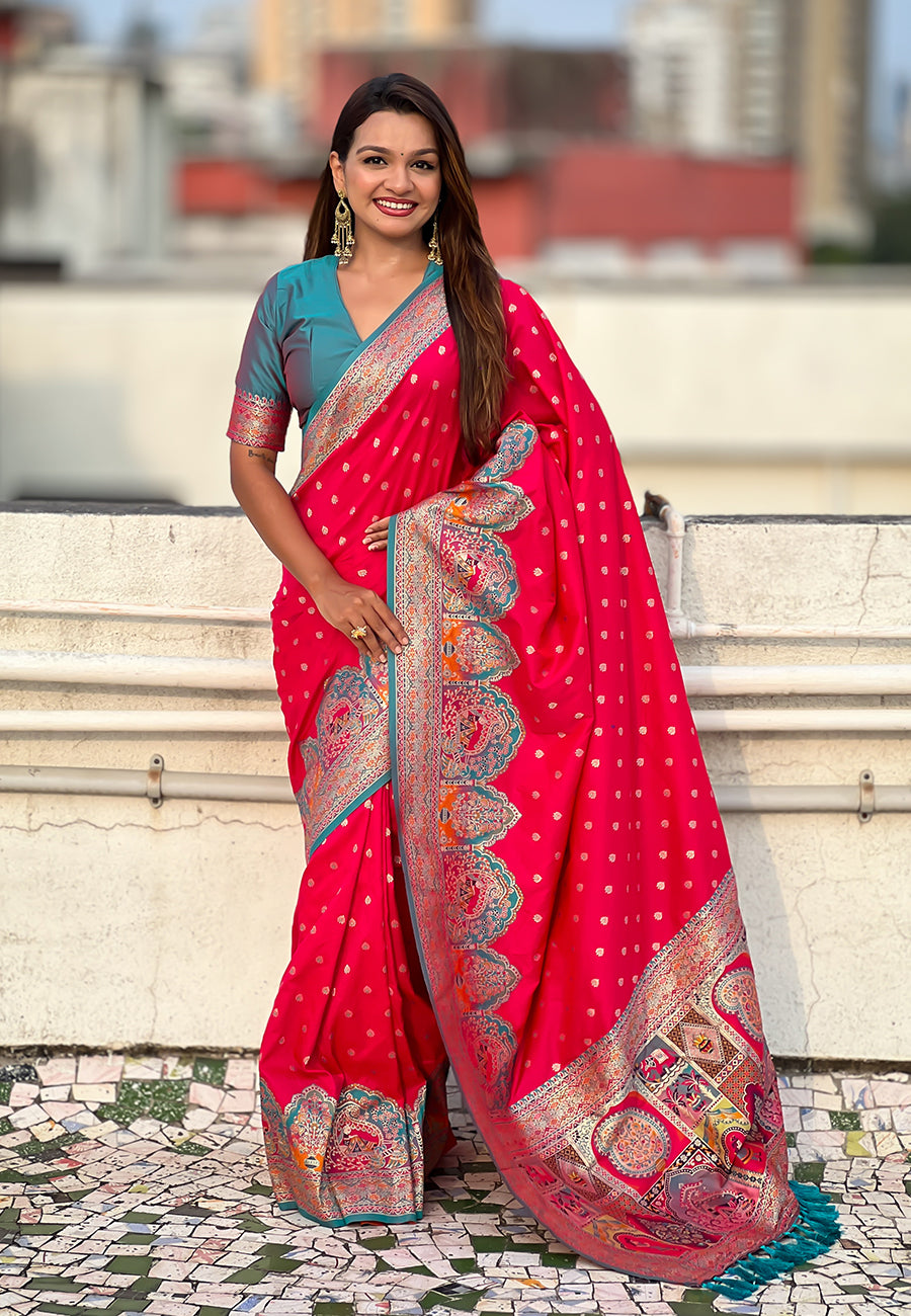 Pink Pashmina Darbari Silk Zari Woven Saree