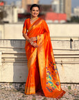 Orange Peacock Paithani Zari Woven Saree