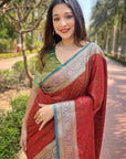 Red Soft Kashmiri Silk Zari Woven Contrast Saree