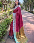 Pink Soft Kashmiri Silk Zari Woven Contrast Saree