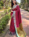 Pink Soft Kashmiri Silk Zari Woven Contrast Saree